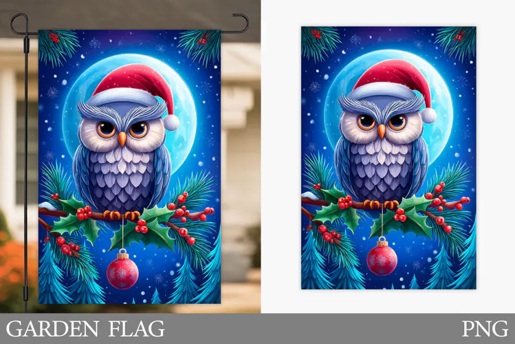 Christmas Owl Garden Flag. Christmas Garden Flag Sublimation