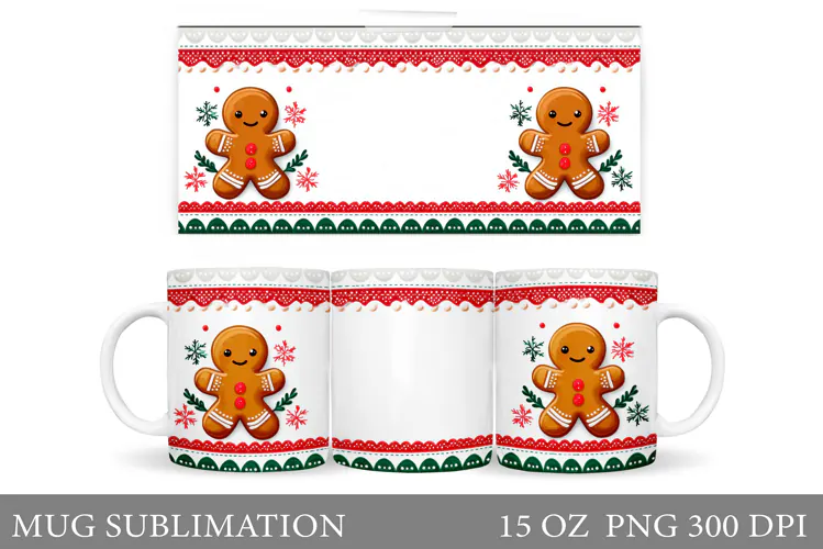 Cute Gingerbread Mug Design. Christmas Mug Sublimation