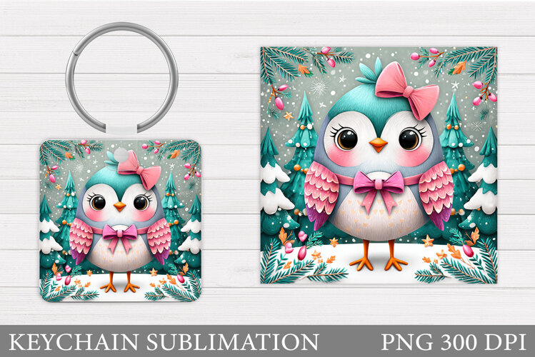 Christmas Bird Keychain. Christmas Keychain Sublimation example image 1
