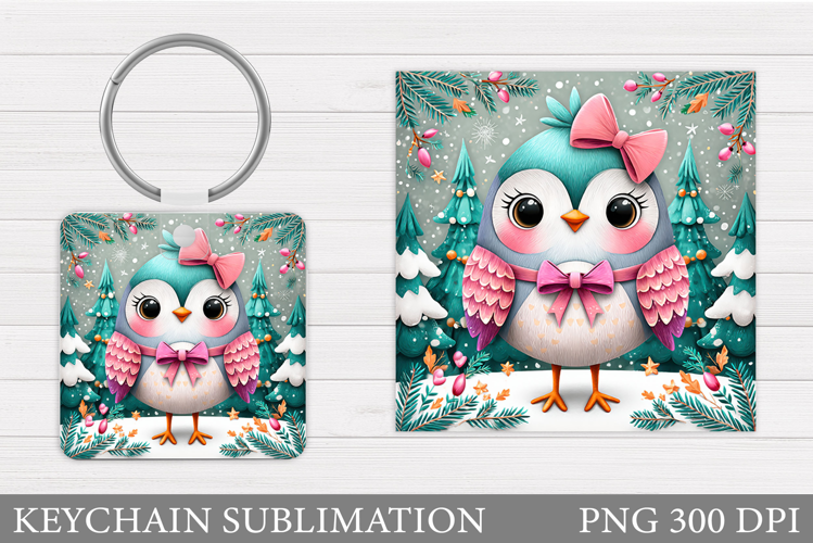 Christmas Bird Keychain. Christmas Keychain Sublimation
