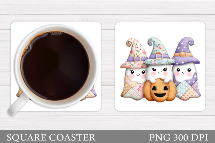 Patchwork Ghost Coaster. Patchwork Halloween Coaster Design