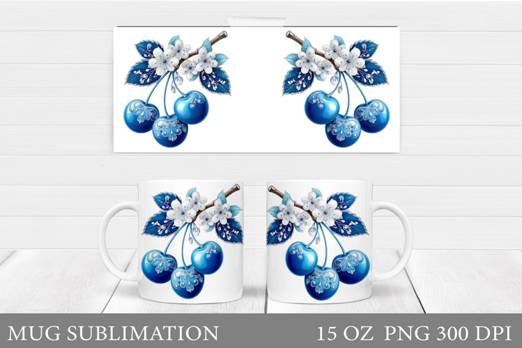 Cherry Mug Sublimation. Berries Mug Wrap Design