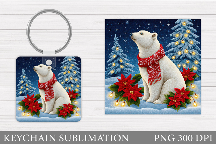 Polar Bear Keychain Design. Christmas Keychain Sublimation