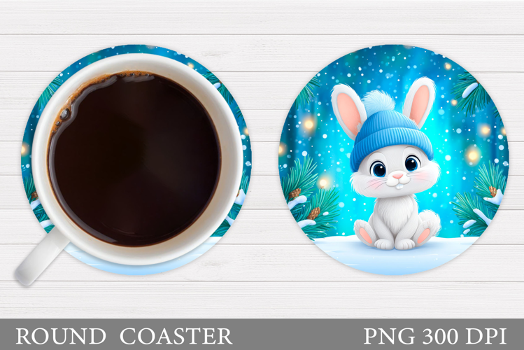 Christmas Bunny Coaster. Cute Bunny Coaster Sublimation