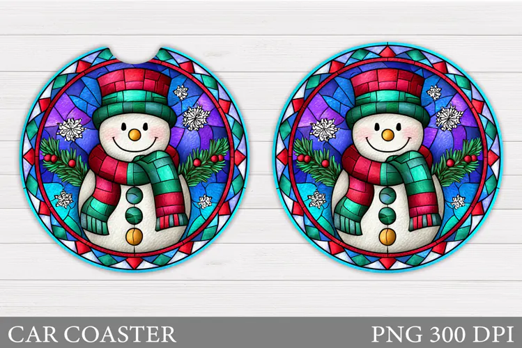 Cute Snowman Car Coaster. Christmas Car Coaster Sublimation