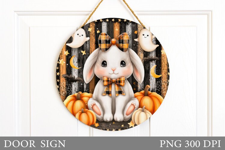 Fall Bunny Door Sign Sublimation. Fall Door Sign Design example image 1