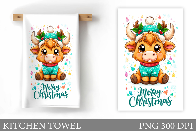 Cute Cow Kitchen Towel. Christmas Cow Kitchen Towel Design