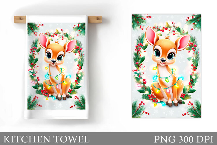 Christmas Deer Kitchen Towel. Christmas Kitchen Towel Design example image 1