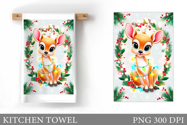 Christmas Deer Kitchen Towel. Christmas Kitchen Towel Design