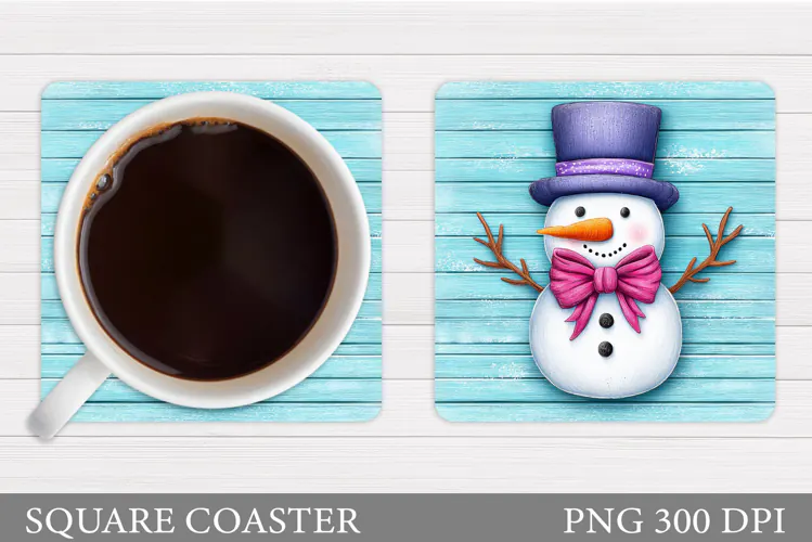 Cute Snowman Coaster Sublimation. Christmas Coaster Design