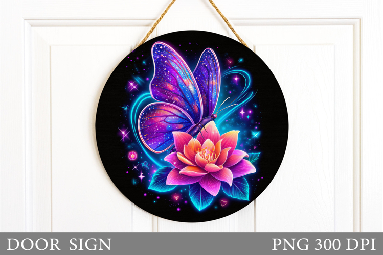 Butterfly Door Sign Sublimation. Flowers Door Sign Design