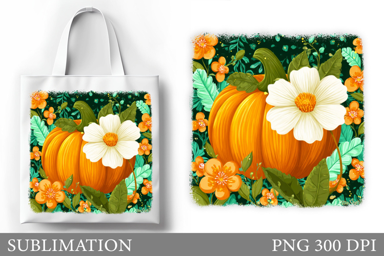 Pumpkin Tote Bag Design. Flowers Tote Bag Sublimation