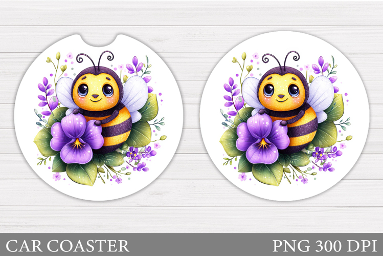 Cute Bee Car Coaster Design. Cute Bee Sublimation