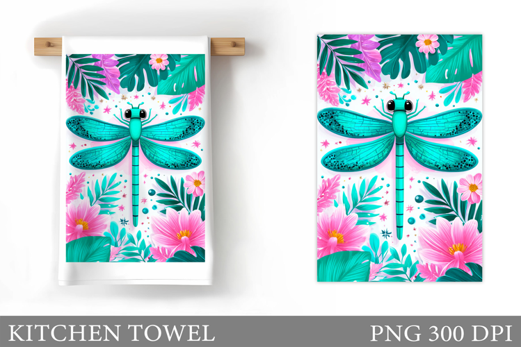 Dragonfly Kitchen Towel. Flowers Kitchen Towel Design