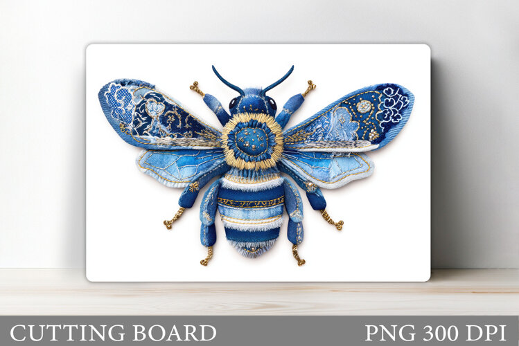 Denim Bee Cutting Board Design. Denim Bee Sublimation example image 1