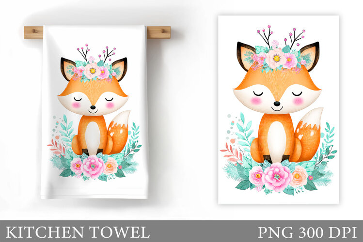 Cute Fox Kitchen Towel Design. Fox Sublimation example image 1