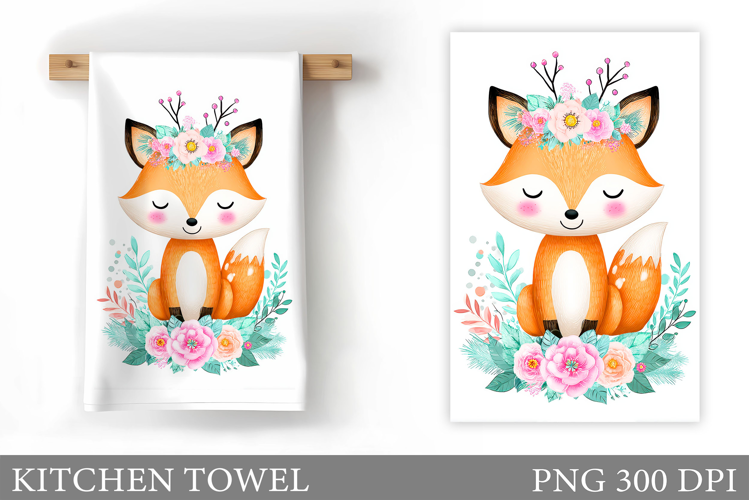 Cute Fox Kitchen Towel Design. Fox Sublimation