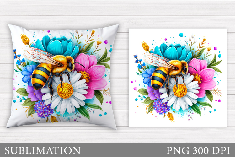 Bee Pillow Sublimation. Bee Flowers Pillow Design