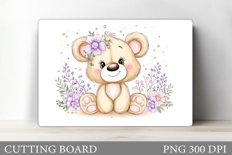 Cute Bear Cutting Board. Bear Flowers Cutting Board Design