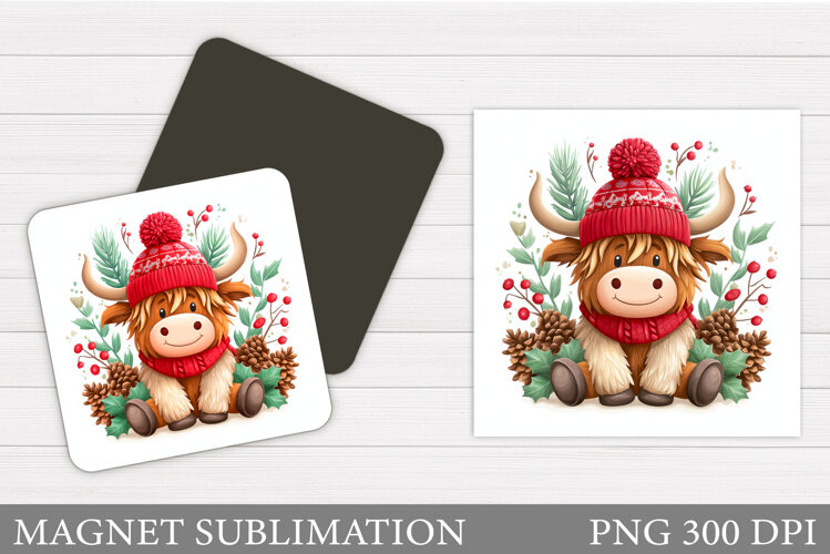 Christmas Cow Magnet. Christmas Magnet Sublimation example image 1