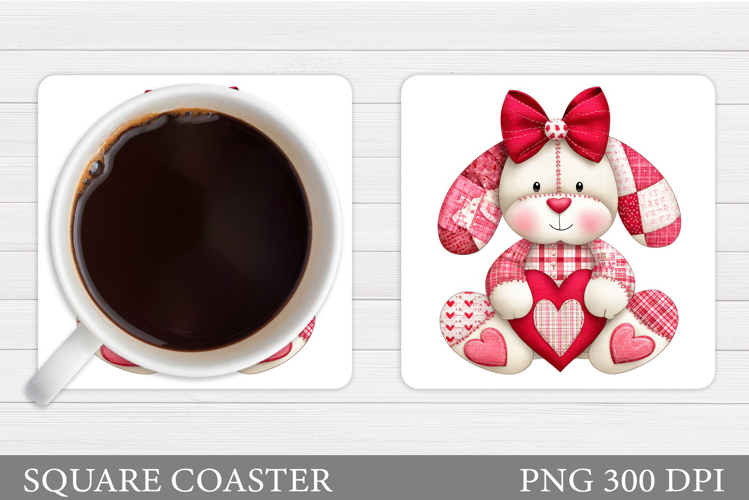 Patchwork Bunny Coaster. Valentines Bunny Coaster Design