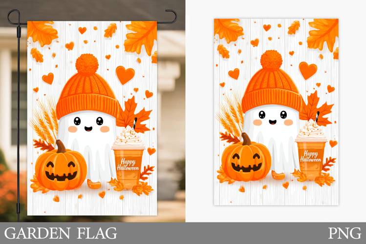Cute Ghost Garden Flag. Cute Halloween Garden Flag Design