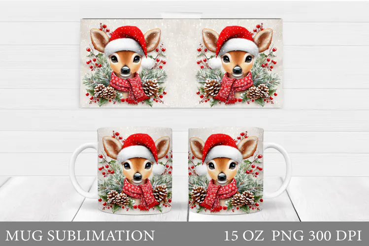 Christmas Deer Mug Design. Cute Deer Mug Sublimation