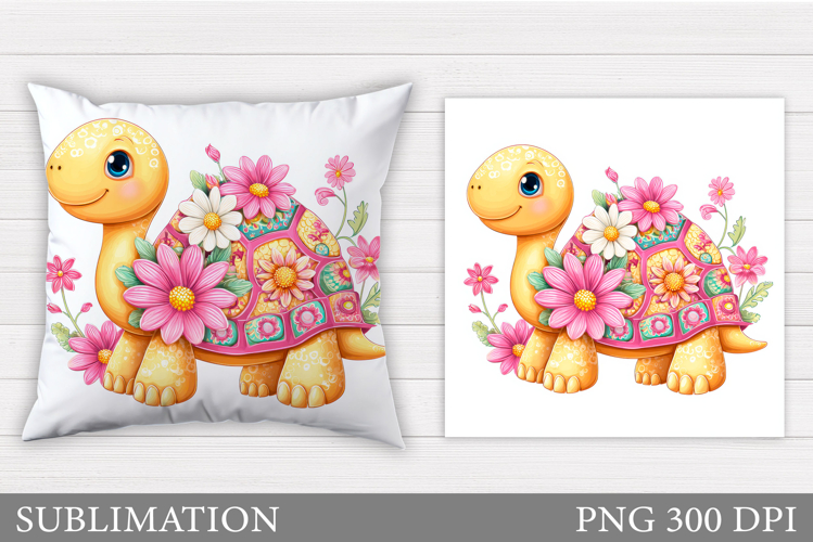 Cute Turtle Pillow Design. Turtle Flowers Pillow Sublimation