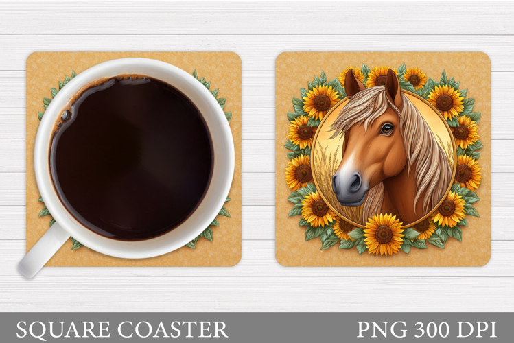 Horse Coaster Design. Horse Flowers Coaster Sublimation