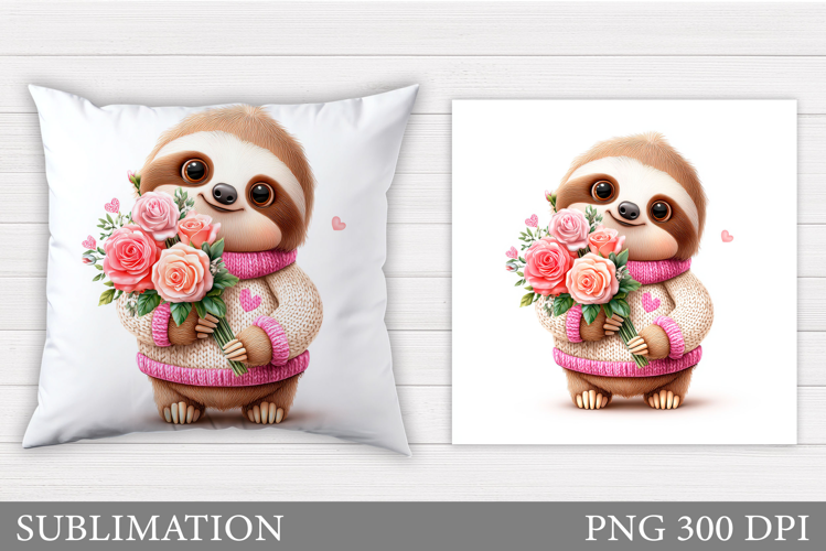 Cute Sloth Pillow Design. Valentine Pillow Sublimation