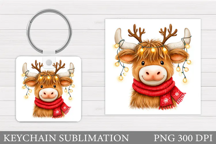Christmas Cow Keychain. Christmas Keychain Design
