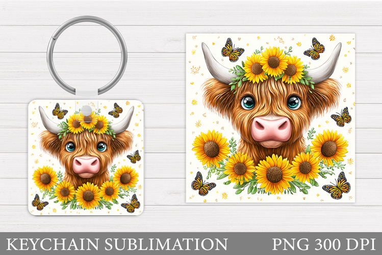 Cow Keychain Design. Cow Flowers Keychain Sublimation
