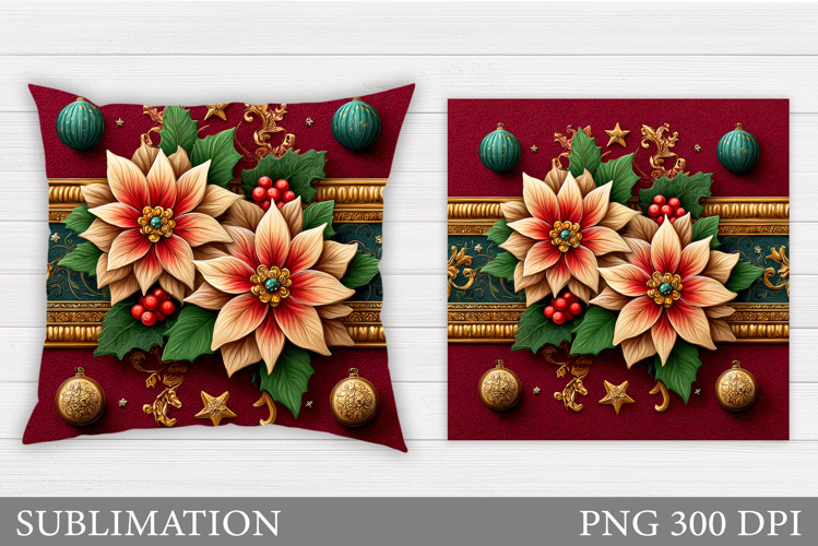 Poinsettia Pillow Sublimation. Flowers Pillow Design