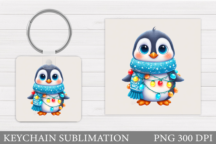 Cute Penguin Keychain Design. Christmas Keychain Sublimation