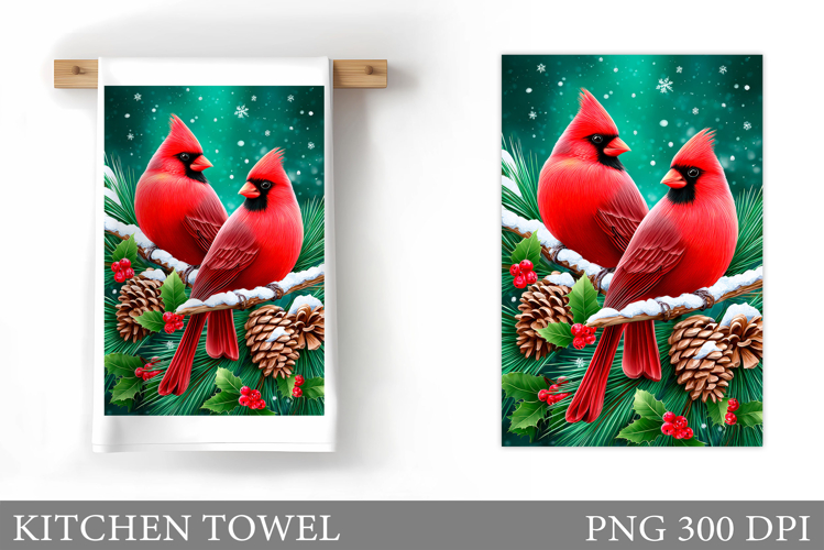 Christmas Cardinal Kitchen Towel. Christmas Kitchen Towel