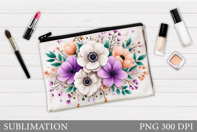 Flowers Makeup Bag Design. Floral Makeup Pouch Sublimation