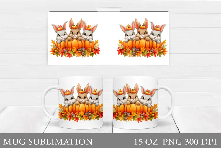 Fall Bunny Mug Design. Fall Mug Sublimation