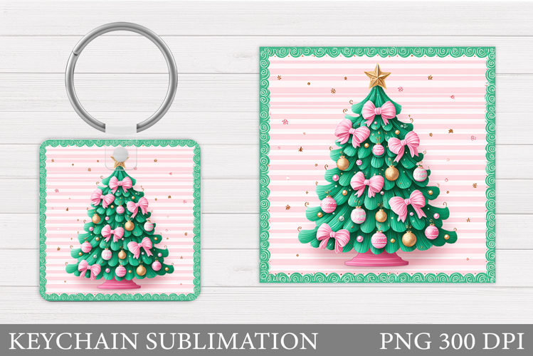 Christmas Tree Keychain. Christmas Round Keychain Design