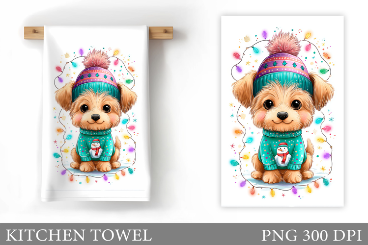 Cute Dog Kitchen Towel. Christmas Dog Kitchen Towel Design