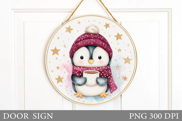 Christmas Penguin Door Sign. Christmas Door Sign Design