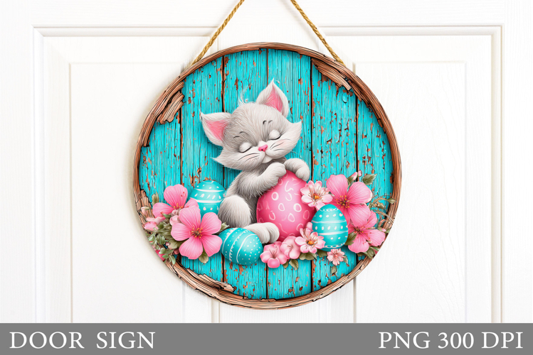 Easter Cat Door Sign Design. Easter Door Sign Sublimation