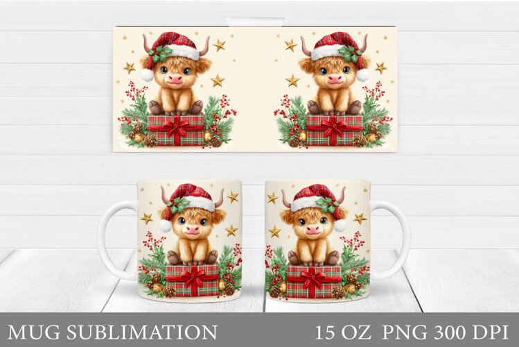 Christmas Cow Mug Design. Christmas Mug Sublimation example image 1