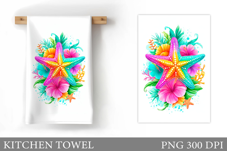 Starfish Kitchen Towel. Seashell Kitchen Towel Design