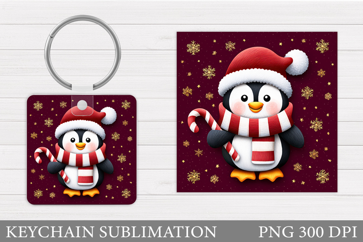 Cute Penguin Keychain Sublimation. Christmas Keychain Design