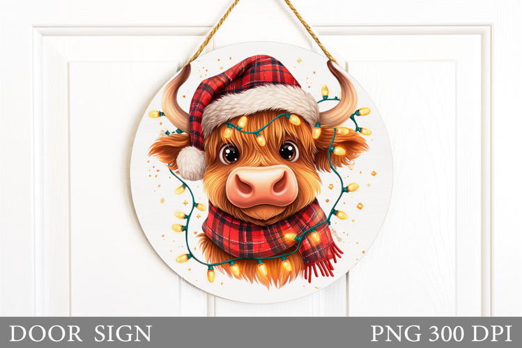Christmas Cow Door Sign. Christmas Door Sign Sublimation