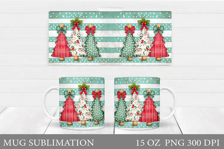 Christmas Tree Mug Design. Christmas Mug Sublimation