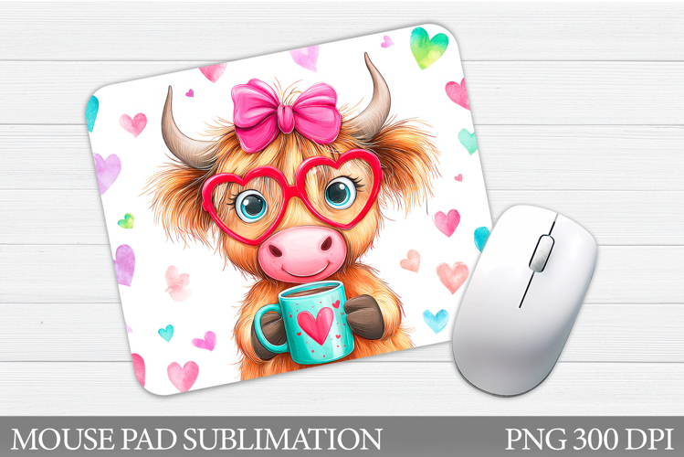 Highland Cow Mouse Pad. Valentines Cow Mouse Pad Sublimation
