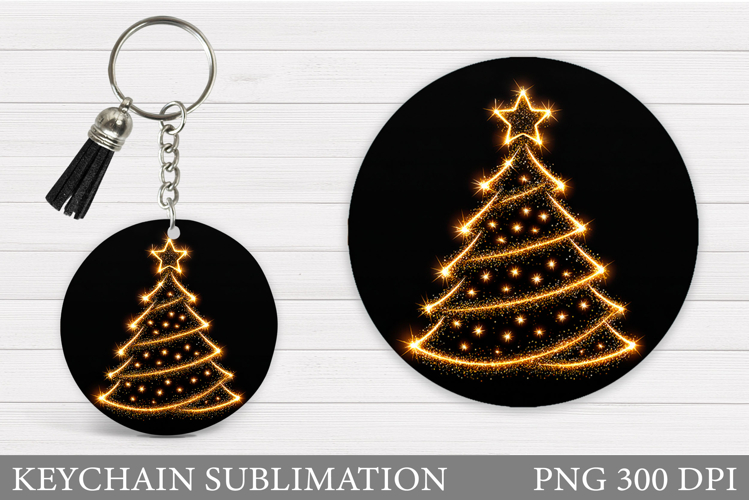 Christmas Tree Round Keychain. Christmas Keychain Design