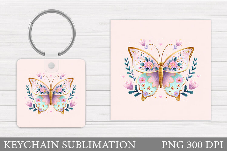 Butterfly Keychain Design. Butterfly Square Keychain example image 1