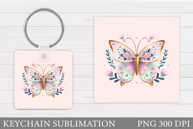 Butterfly Keychain Design. Butterfly Square Keychain